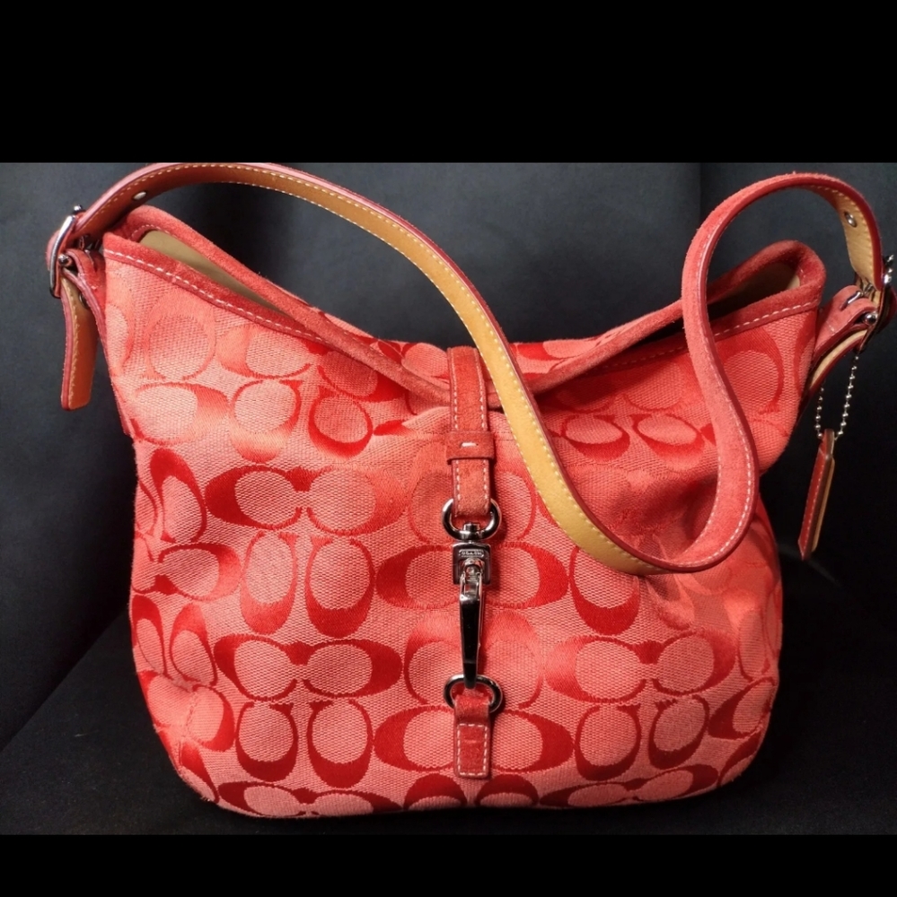 Coach HOBO Bag M3M-6845 EUC Bright Red Leather/ Suede